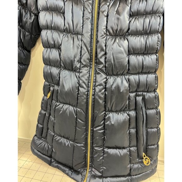 Michael Kors Women's Packable Down Puffer Jacket Navy Blue Gold Accents Sz. M - Picture 7 of 14